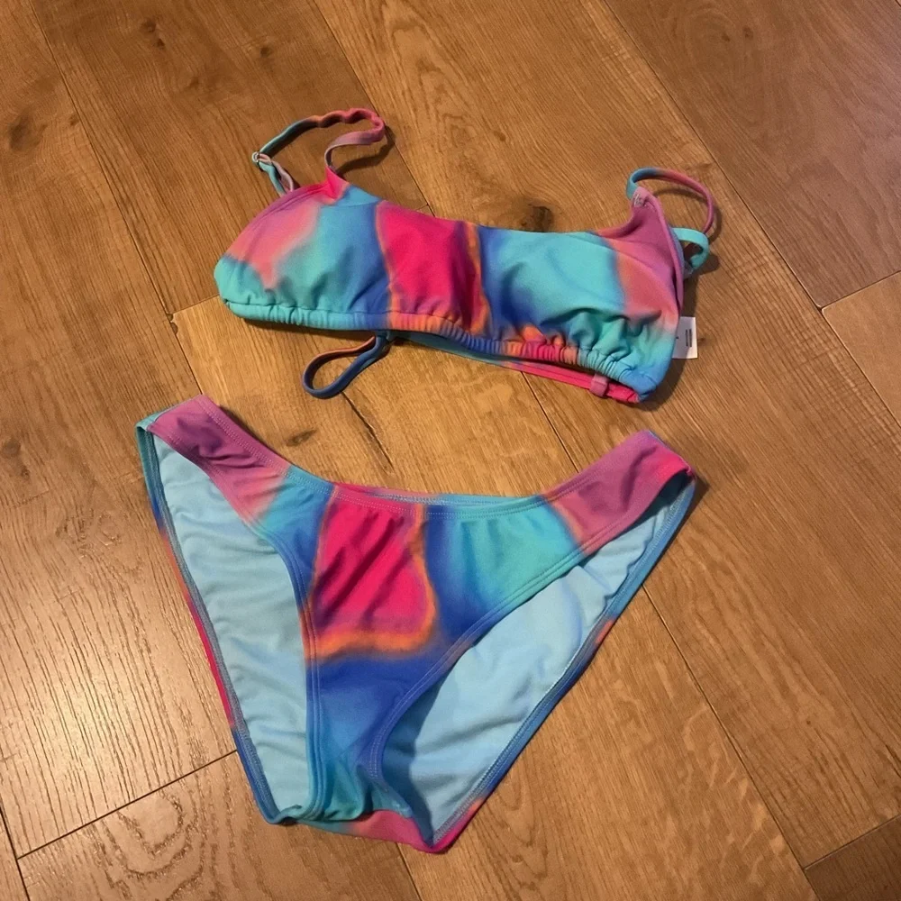 Wild Fable Blue Pink Bikini Top Bottom Colorblock Swim Women - Picture 3 of 6